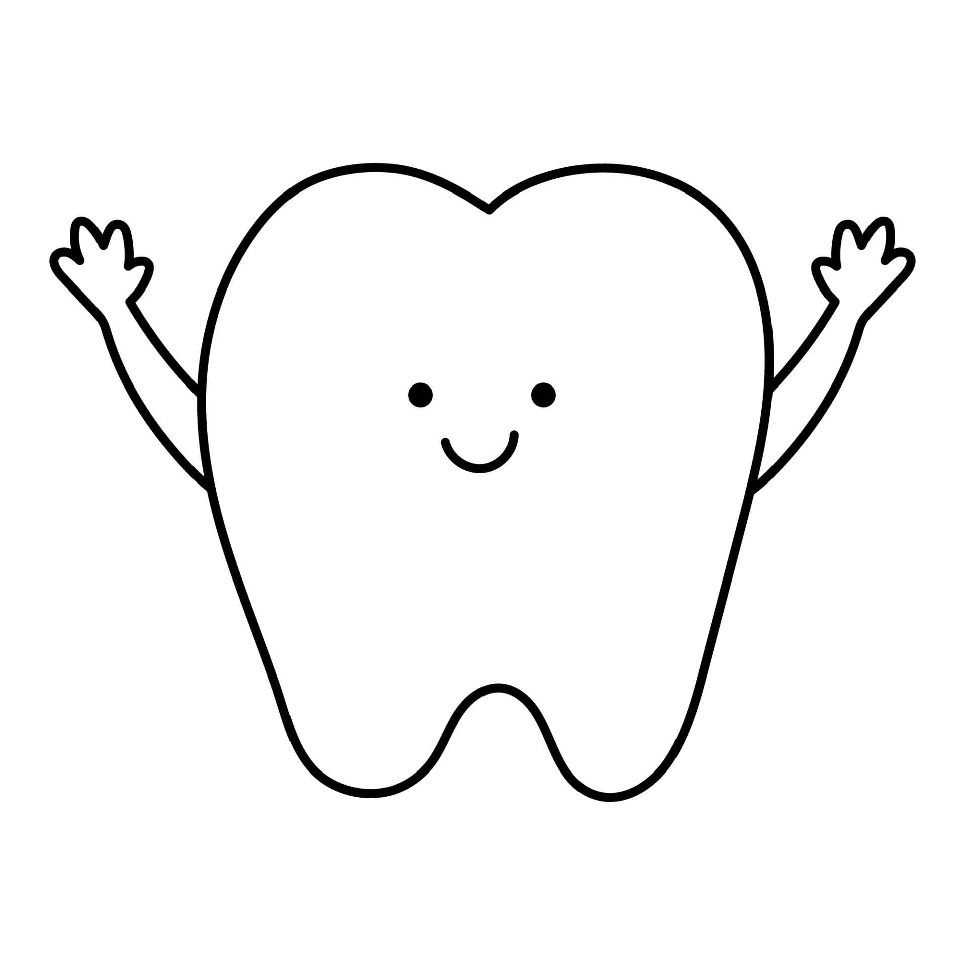Black and white kawaii tooth with hands up. Vector teeth line icon. Funny  dental care picture for kids. Dentist baby clinic clipart or coloring page  with mouth hygiene concept 3758306 Vector Art
