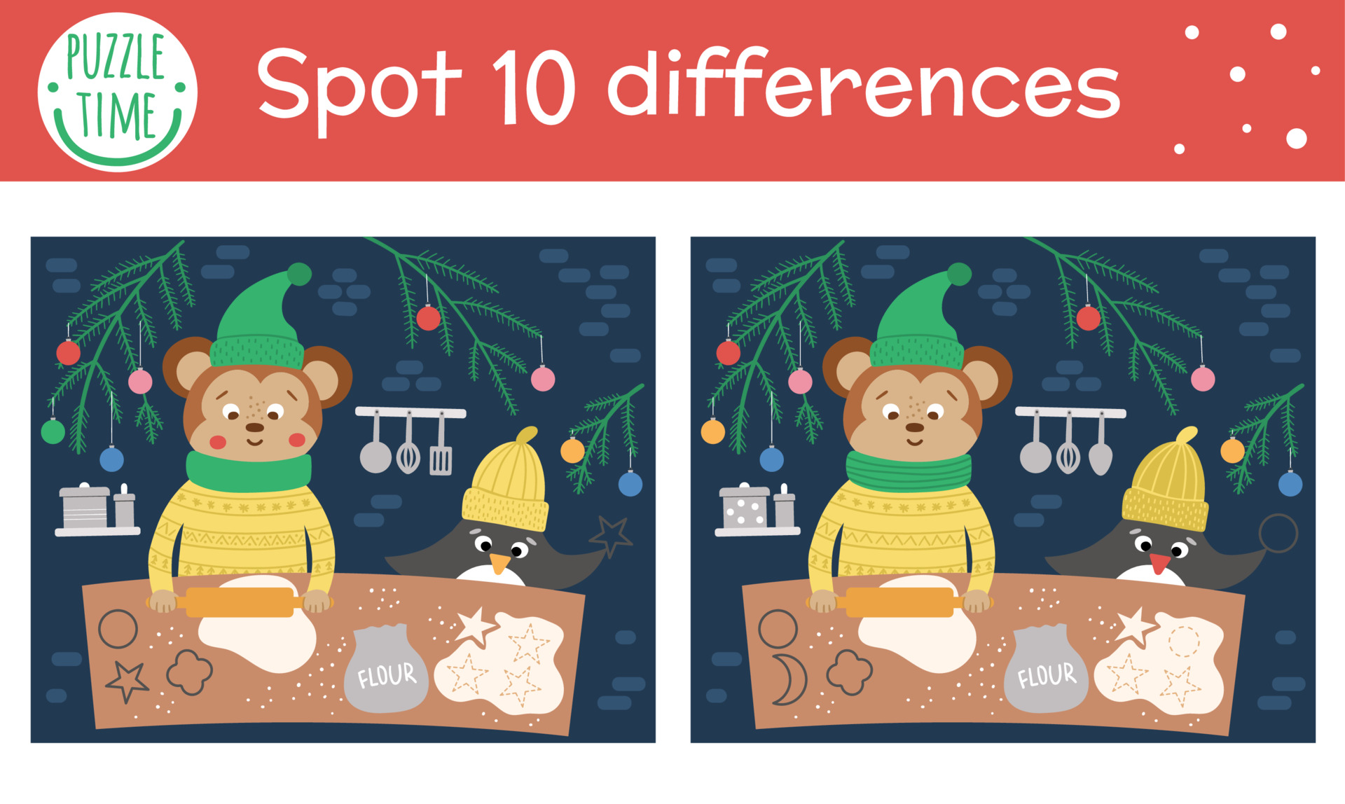 Christmas find differences game for children. Winter educational
