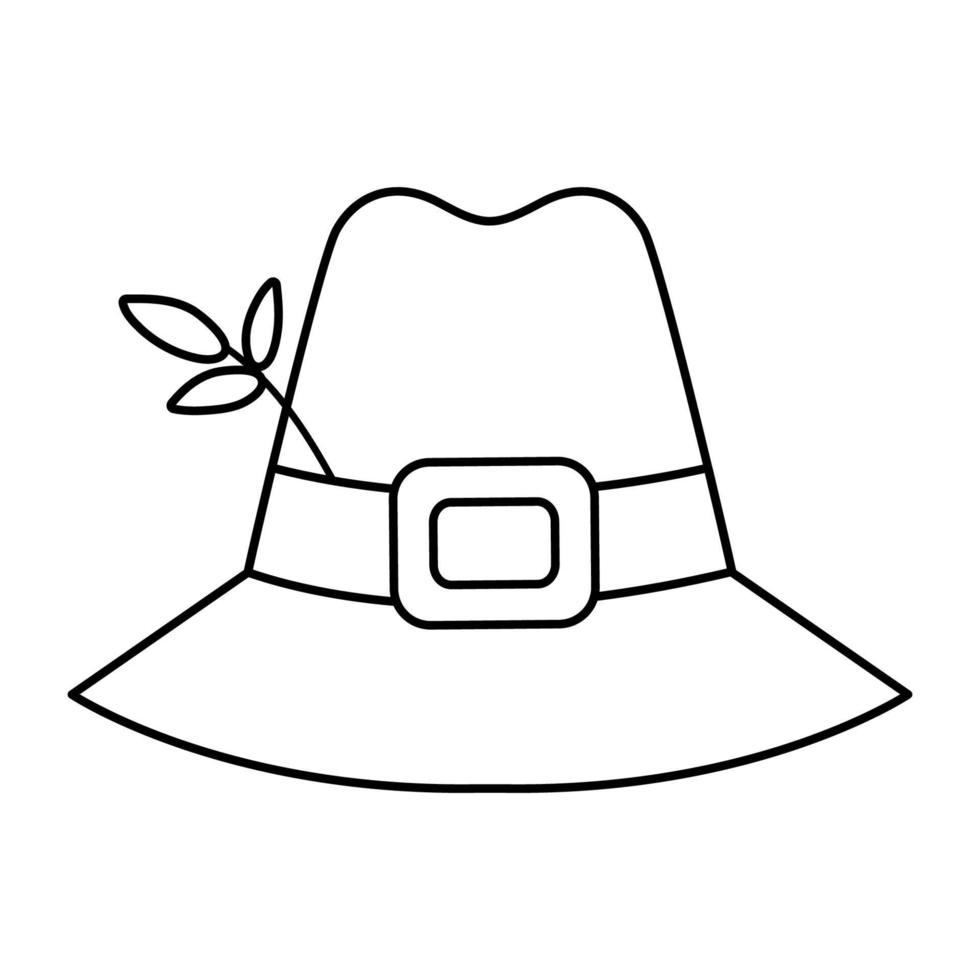 Vector black and white pilgrim hat isolated on white background. Thanksgiving Day cap. Autumn first American people clothes item line icon. Cute fall holiday cap outline illustration