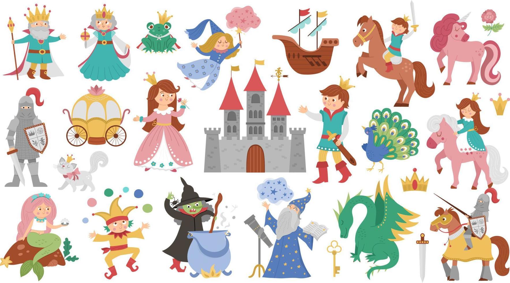 colección de personajes de cuento de hadas. gran conjunto de vectores de  fantasía princesa, rey, reina,