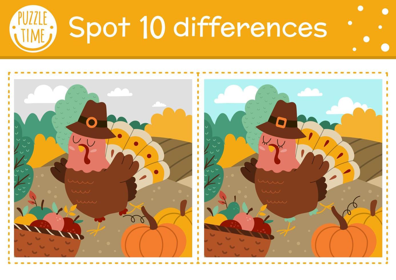 find differences game for children. thanksgiving educational