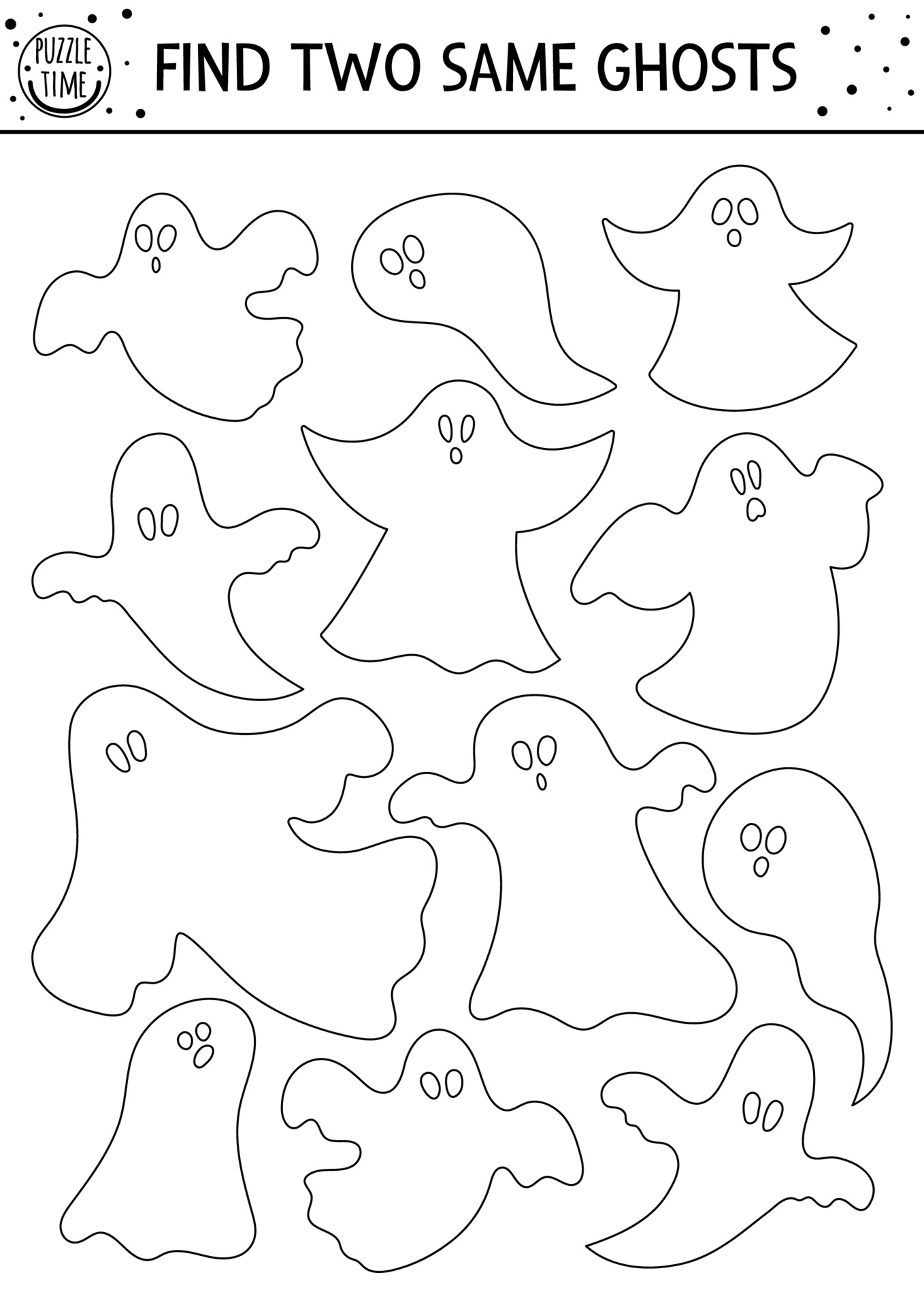 Find two same ghosts. Halloween black and white matching ...
