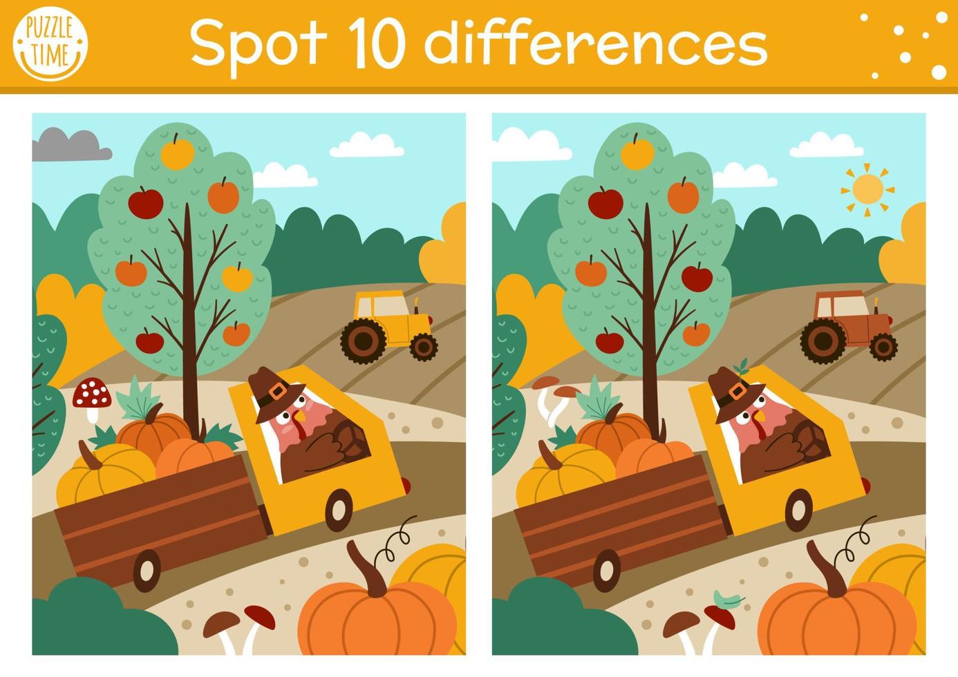 Find differences game for children. Thanksgiving educational activity
