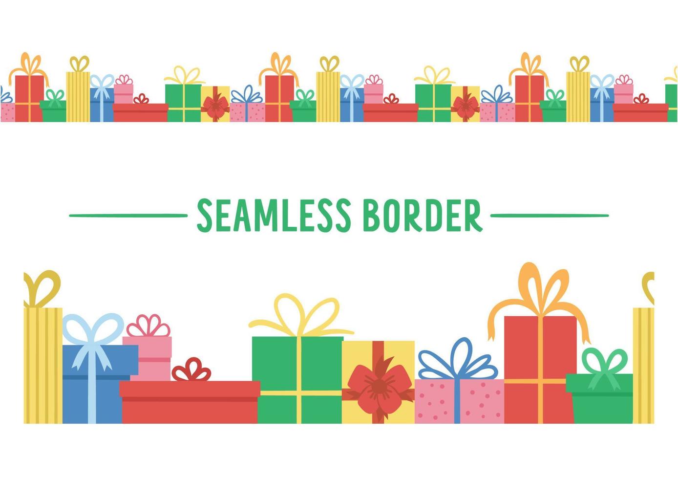 Vector seamless pattern border brush with presents. Funny horizontal birthday or Christmas gift boxes background. Bright holiday digital paper for kids. Cheerful celebration texture.