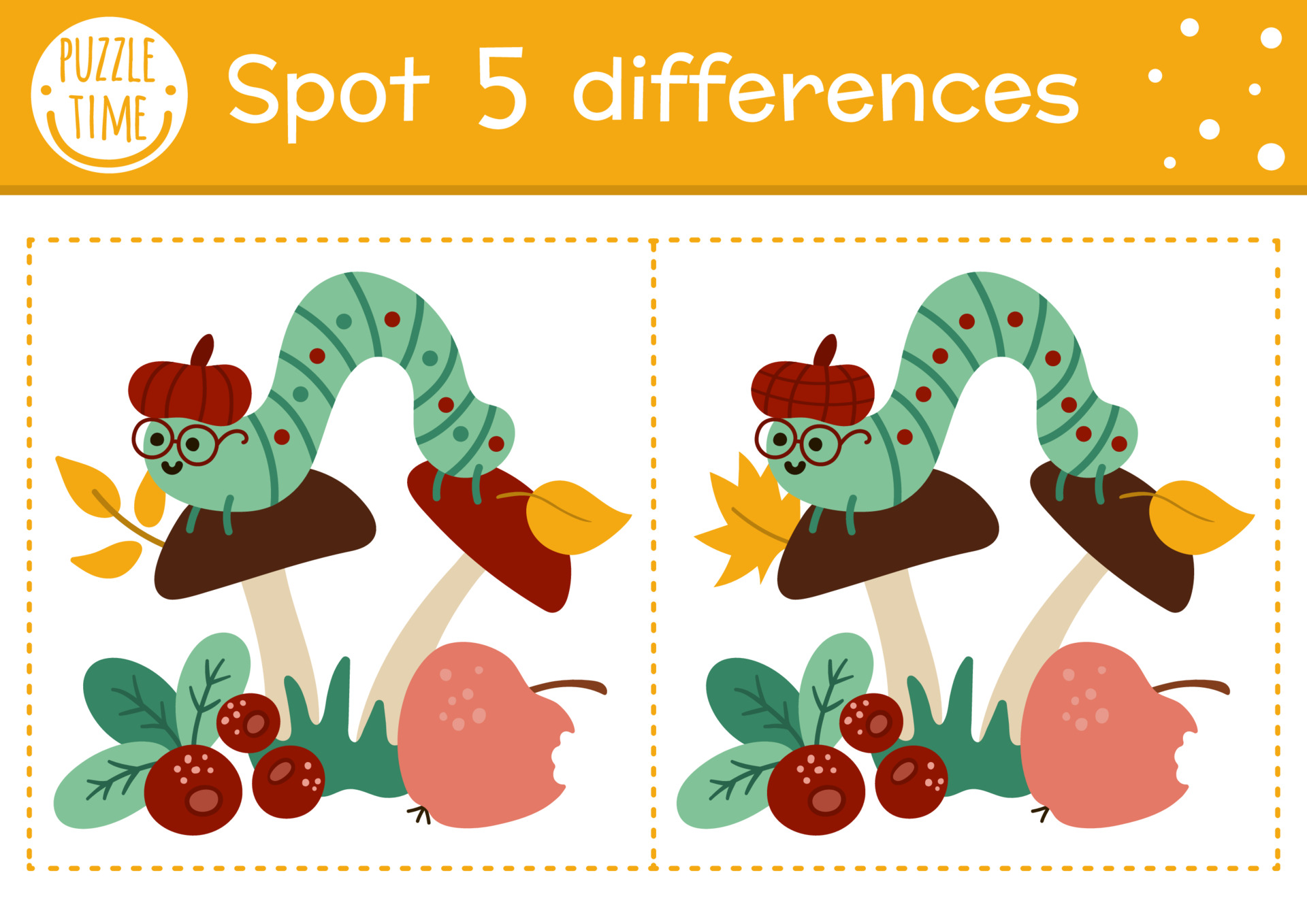 Find differences game for children. Autumn forest educational activity