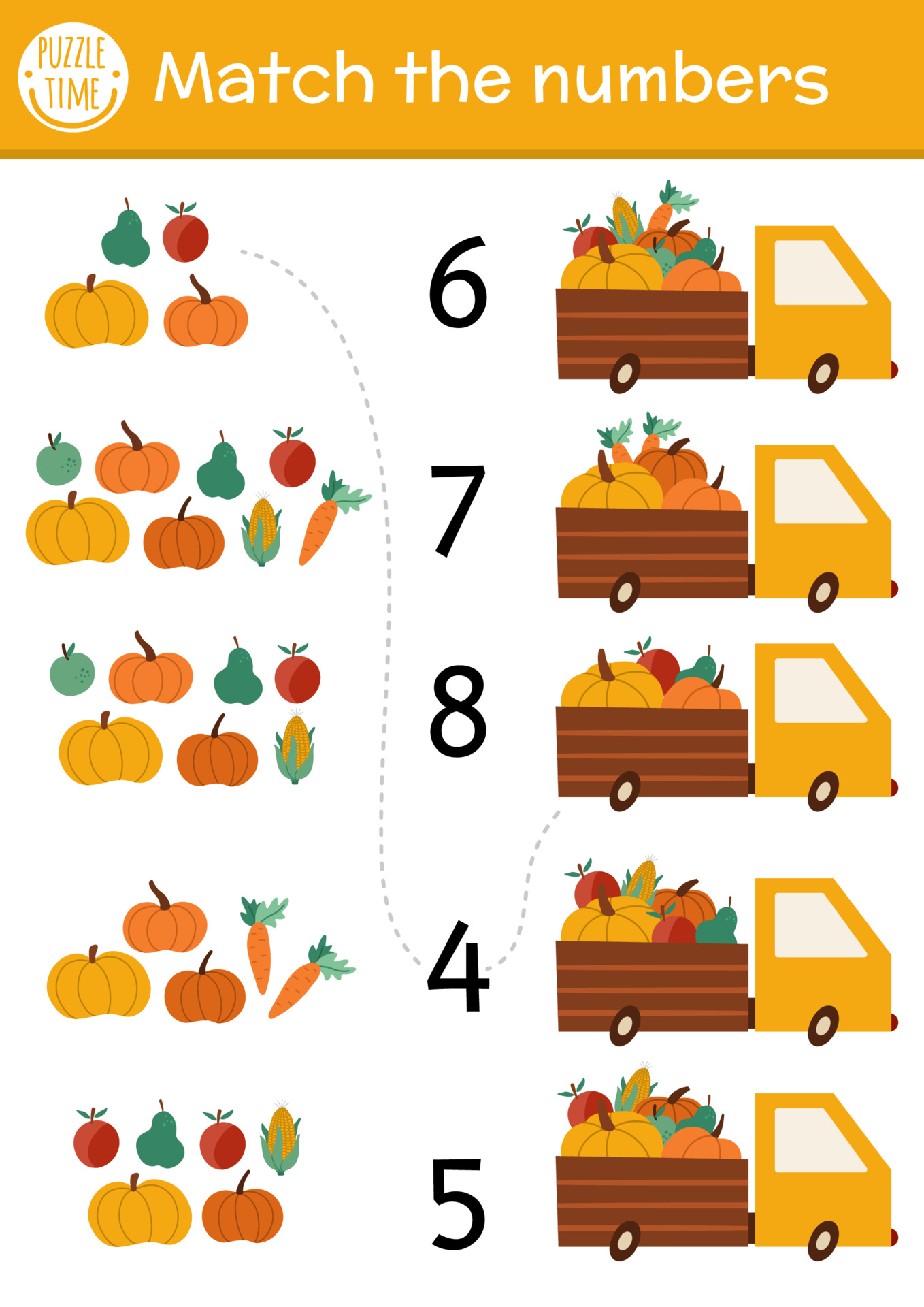 Numbers 7 and 8 puzzle game for kids / Printable number matching