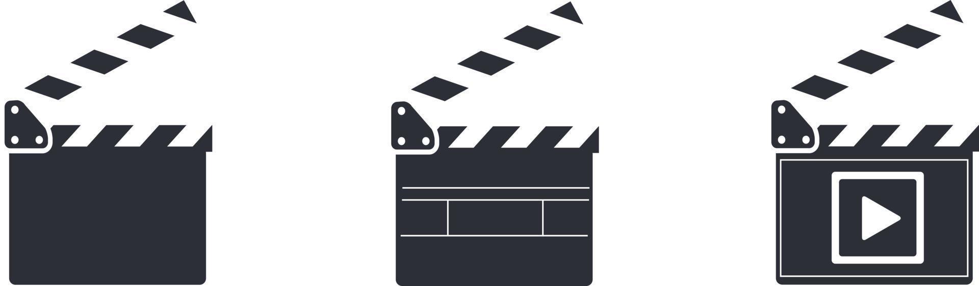 Clapper board vector icon set . Opened and closed movie clapper