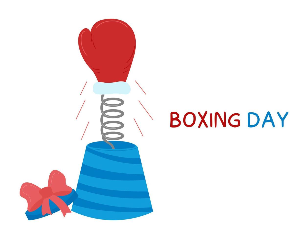Boxing day. Vector illustration. Boxing glove on spring popping up of gift box.