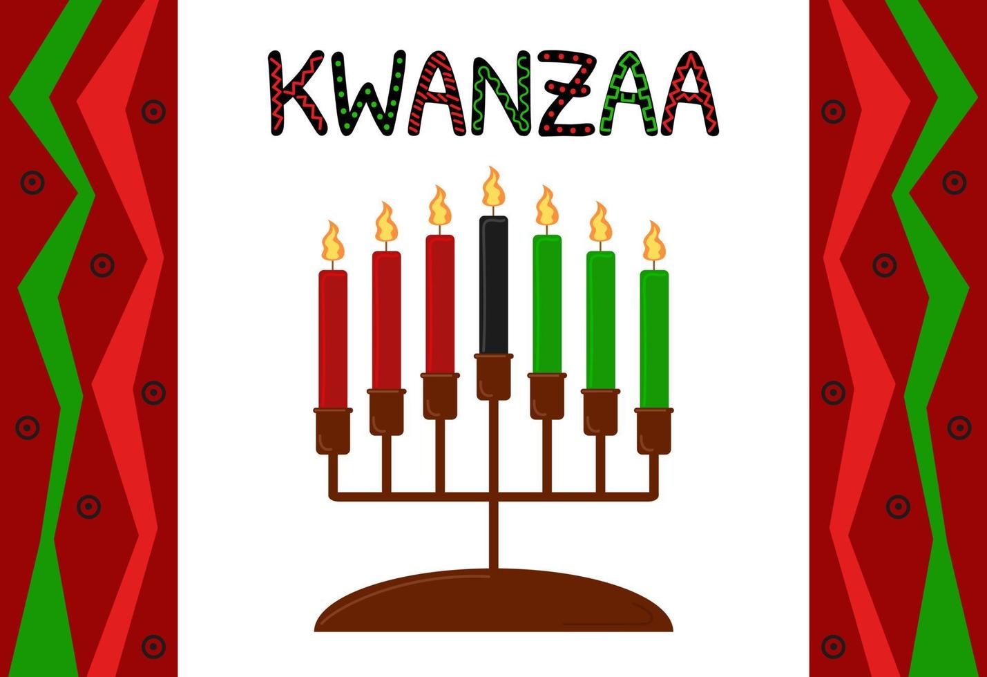 vacaciones de kwanzaa. siete velas en candelabro. símbolo de kwanzaa aislado. decoración de adornos africanos. ilustración de cartel de vector