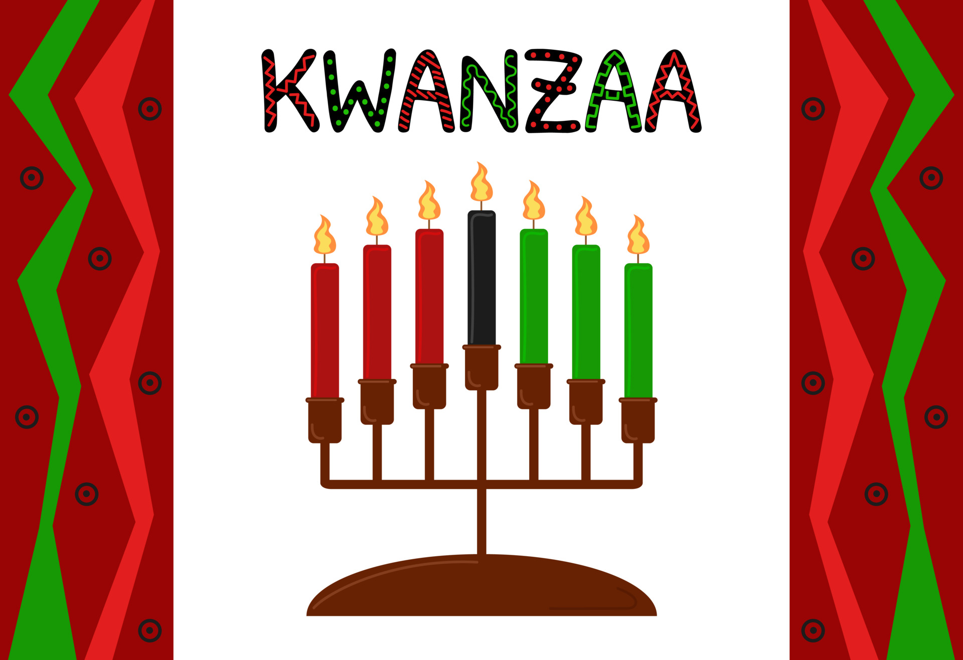 Kwanzaa holiday. Seven candles in candle holder. Kwanzaa symbol
