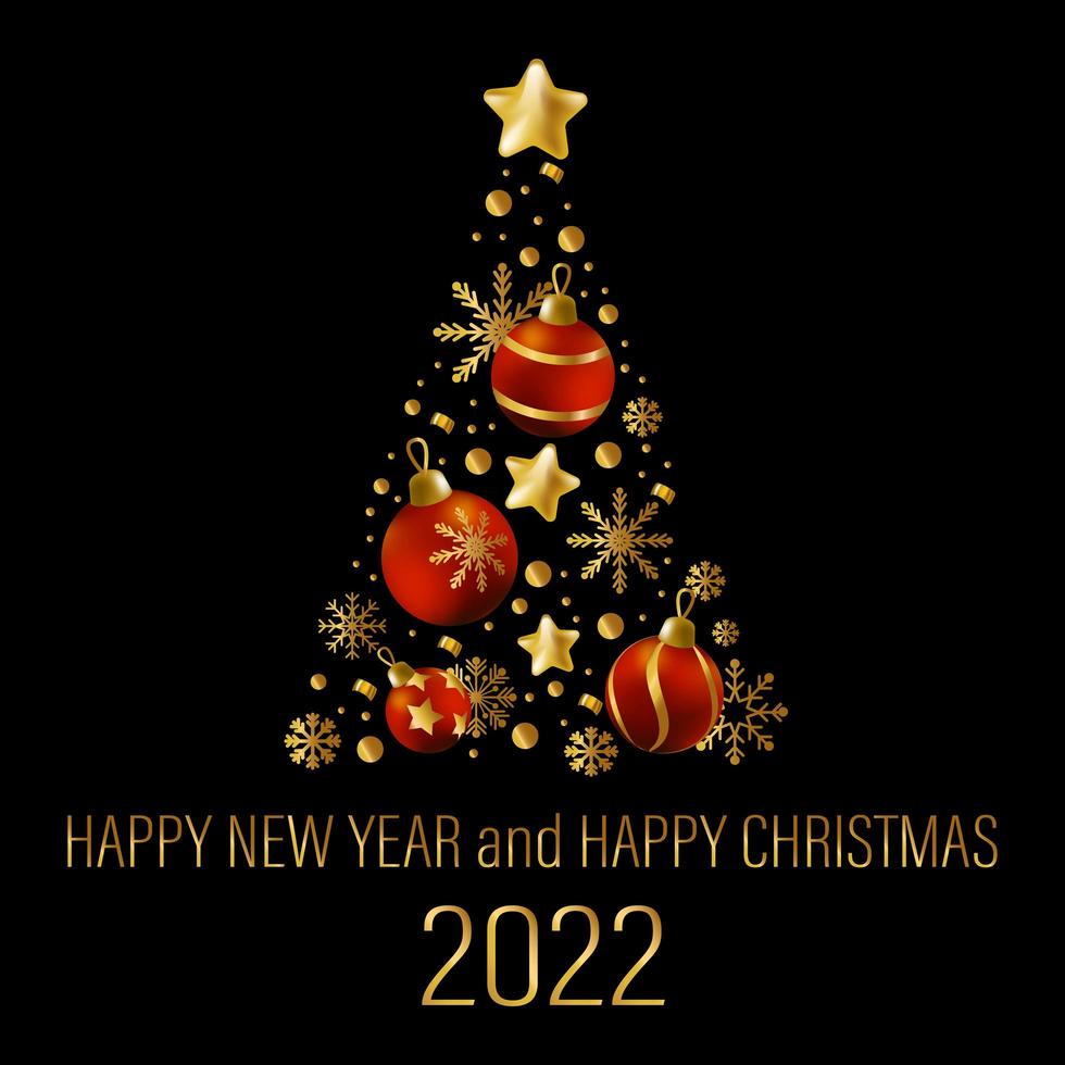 árbol de navidad compuesto de elementos navideños, colores rojo y dorado, año 2022 - vector