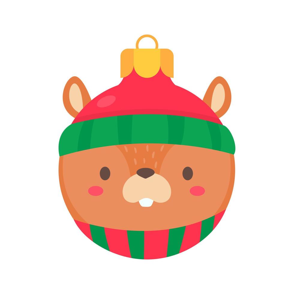 animal face christmas ball wearing a red woolen hat for decoration on Christmas vector