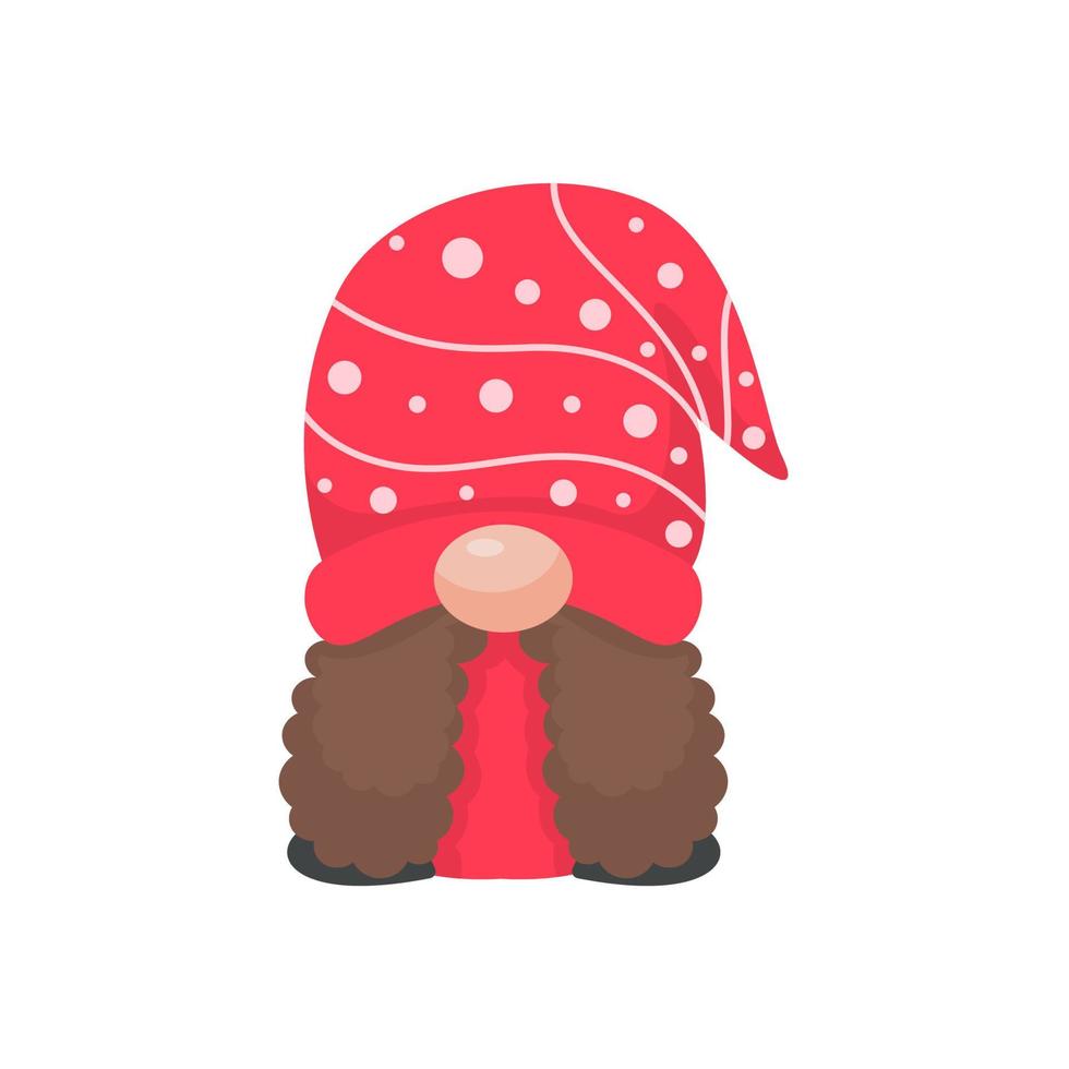 gnomo de navidad. un pequeño gnomo con un gorro de lana rojo. celebrar en navidad vector