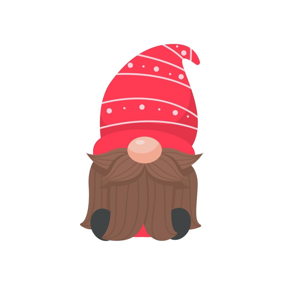 gnomo de navidad. un pequeño gnomo con un gorro de lana rojo. celebrar en navidad vector