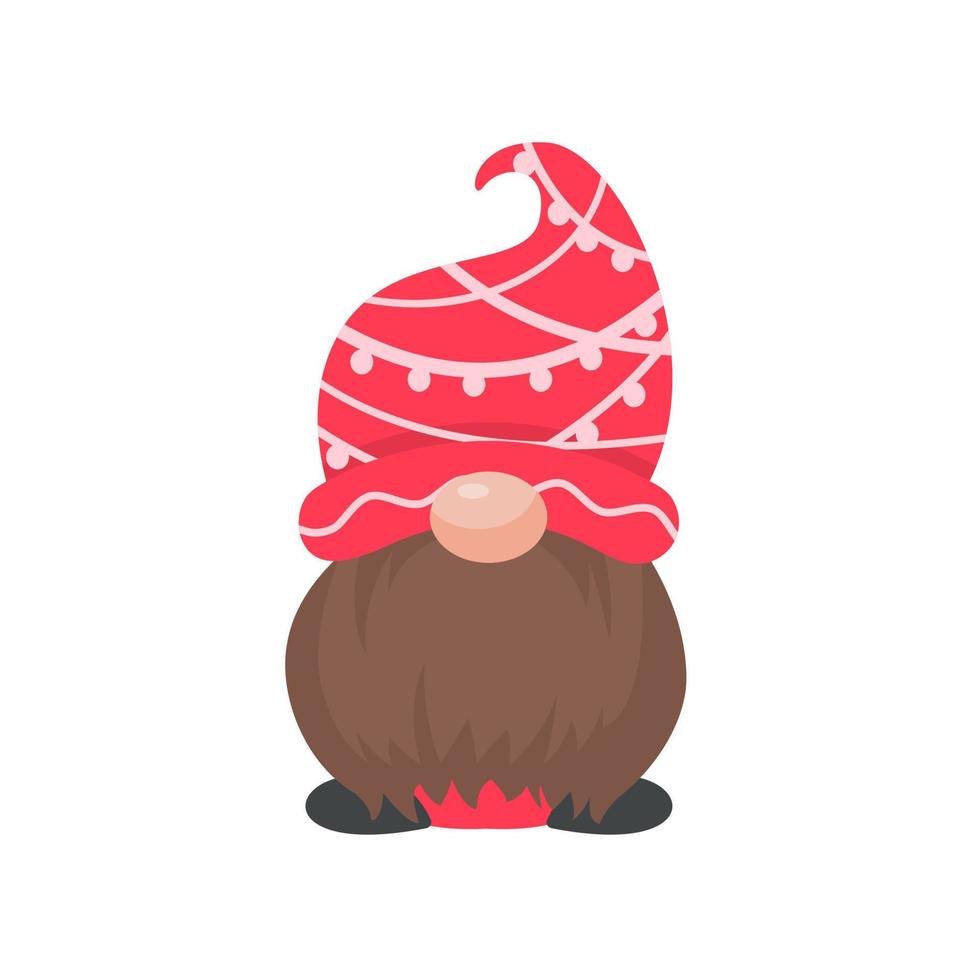 gnomo de navidad. un pequeño gnomo con un gorro de lana rojo. celebrar en navidad vector