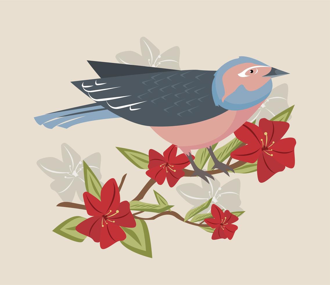 red flowers and bird vector