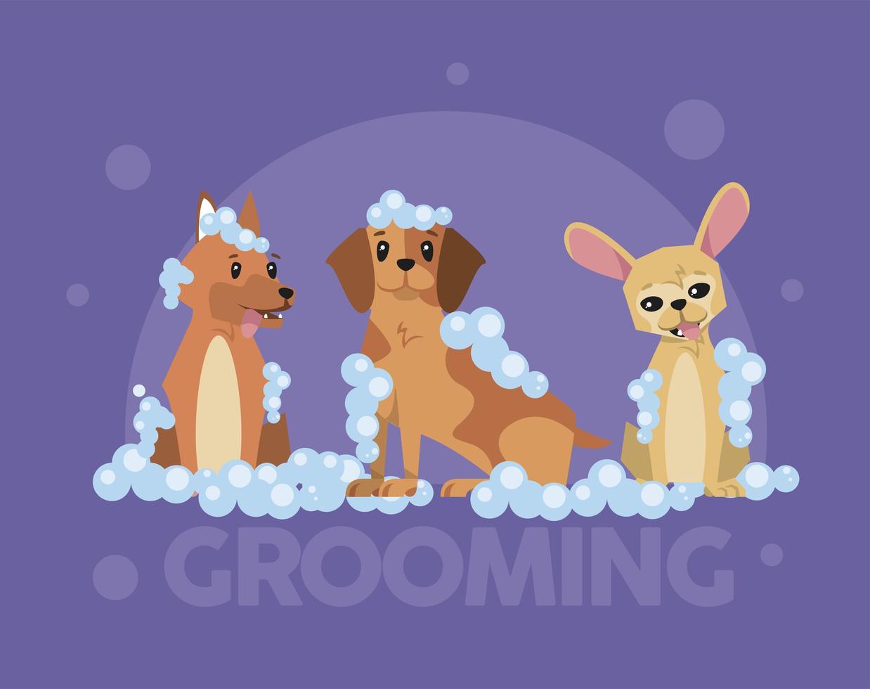 dogs cartoons bathing set vector