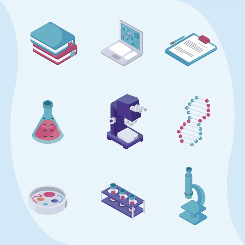nine laboratory icons vector