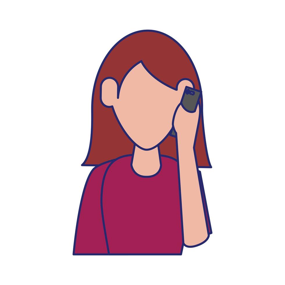 woman using cellphone blue lines vector
