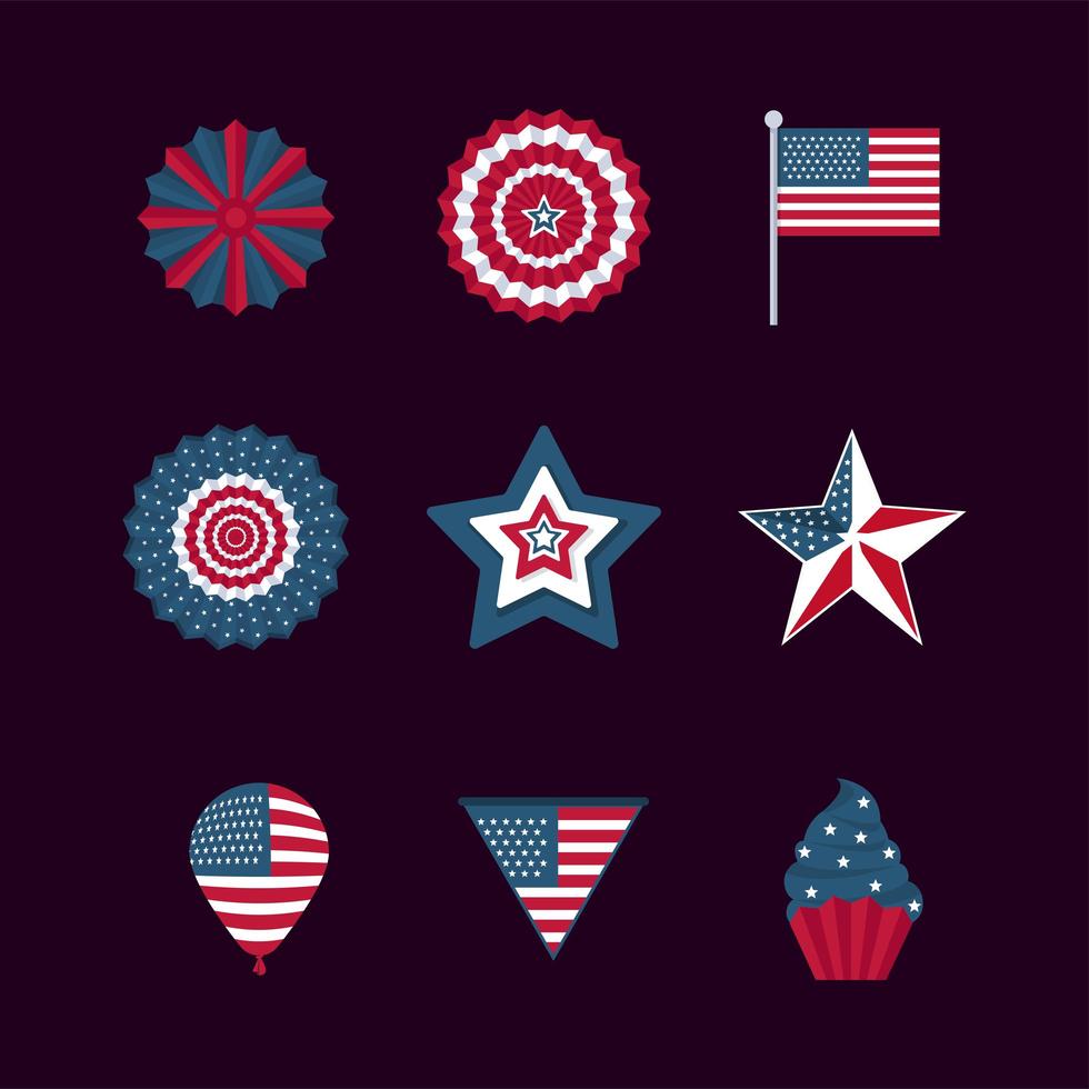 nueve emblemas de estados unidos vector