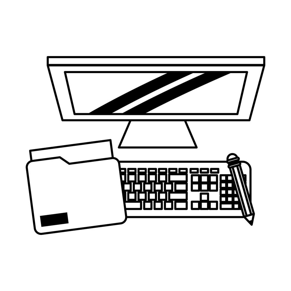 computer with penciland document vector