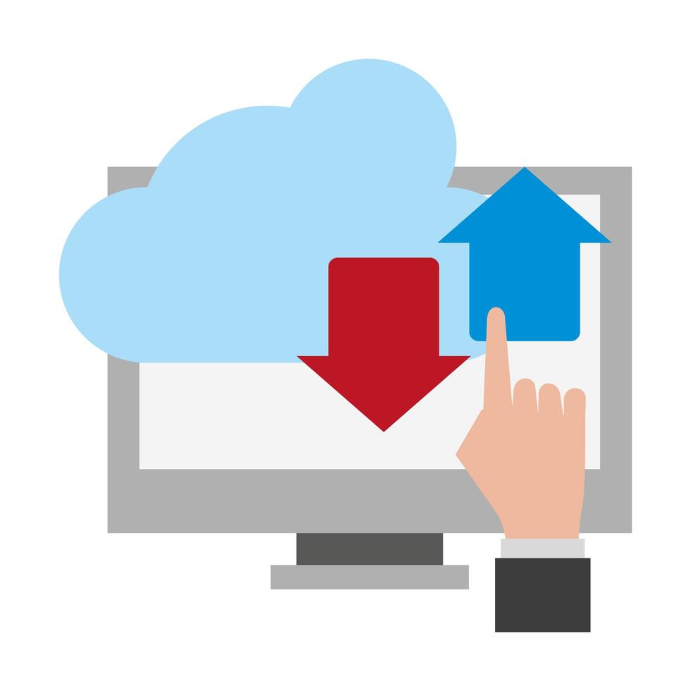 computer and cloud transfer sign vector