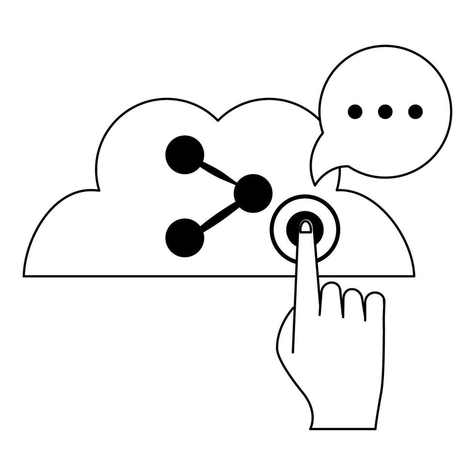 cloud and sharing and power bottom in black and white vector