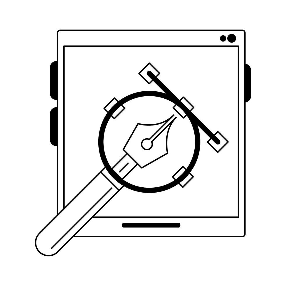 tablet with compass in black and white vector