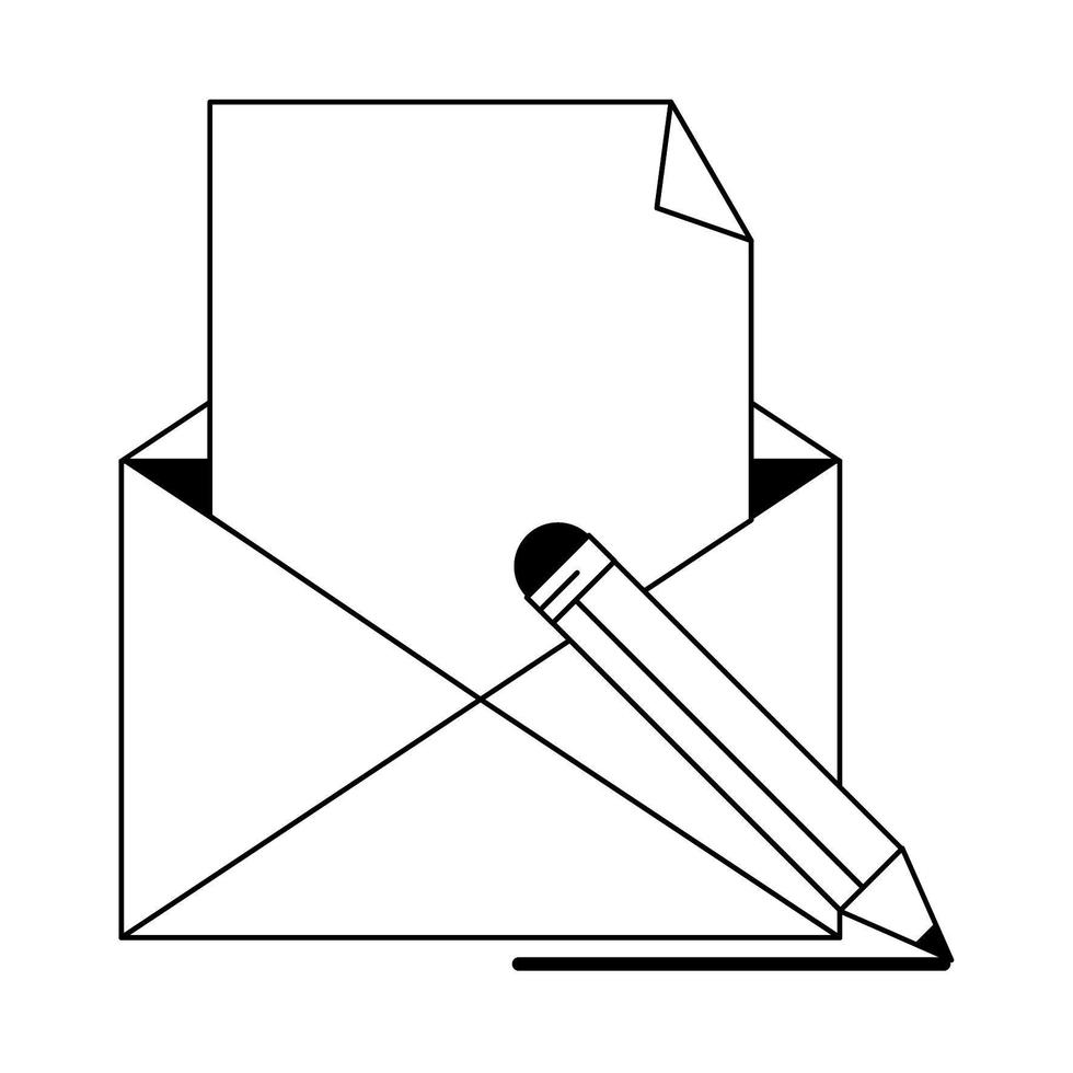 envelope and pencil in black and white vector