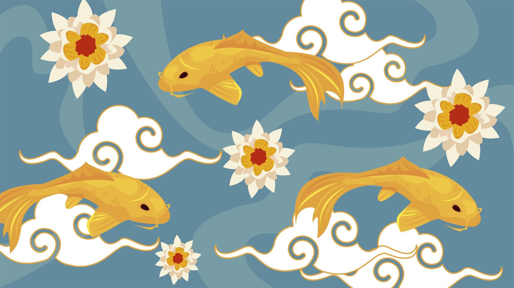 koi three fishes vector