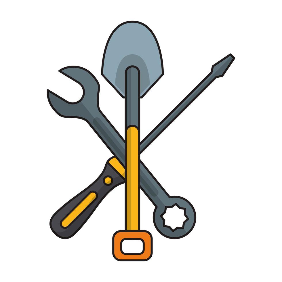 Wrench shovel and screwdriver construction tool vector