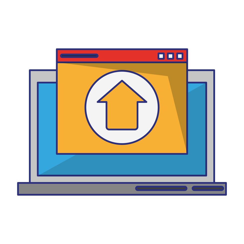 computer with upload sign vector