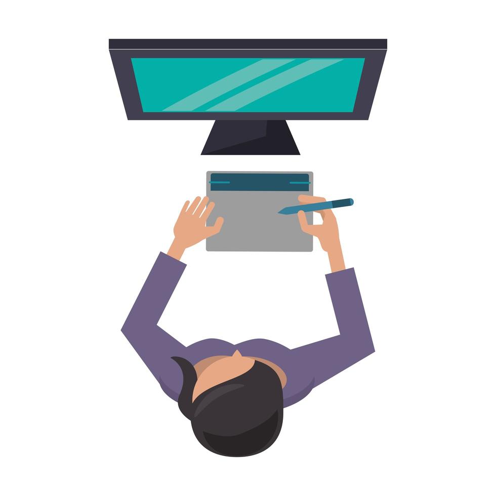 woman with laptop vector