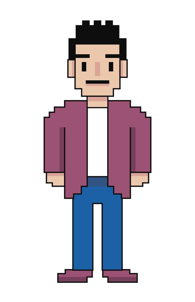 pixelated young man avatar vector