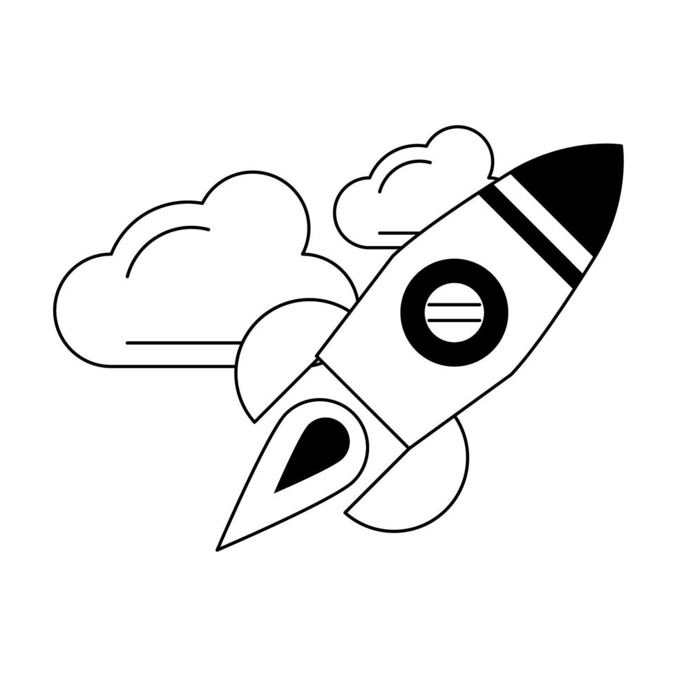 rocket icon cartoon in black and white vector