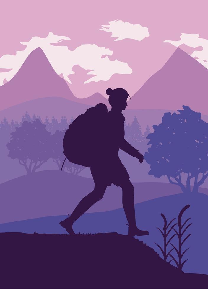 adventurer with backpack scene vector