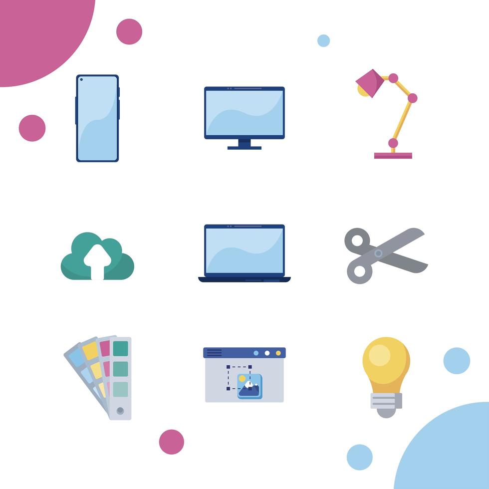 nine web design icons vector