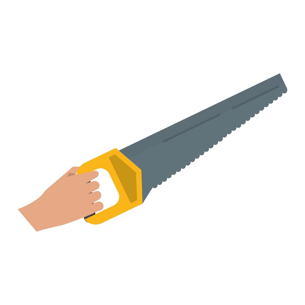 Hand with saw construction tool vector