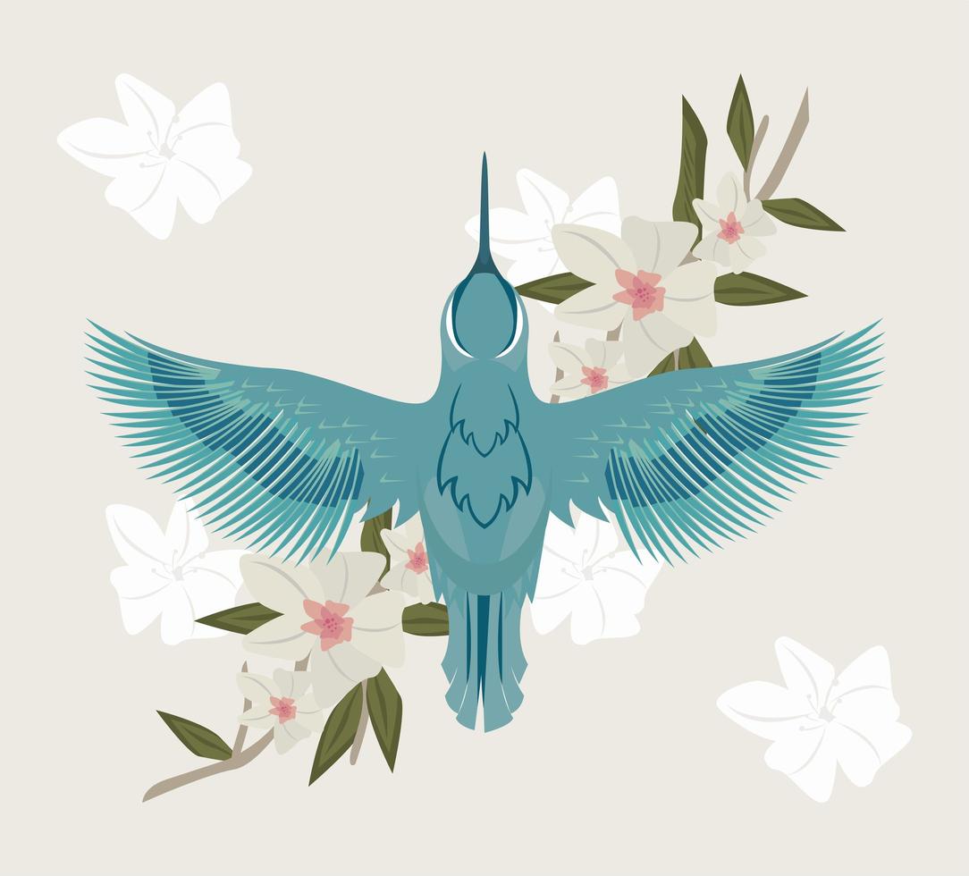 pájaro azul y flores vector