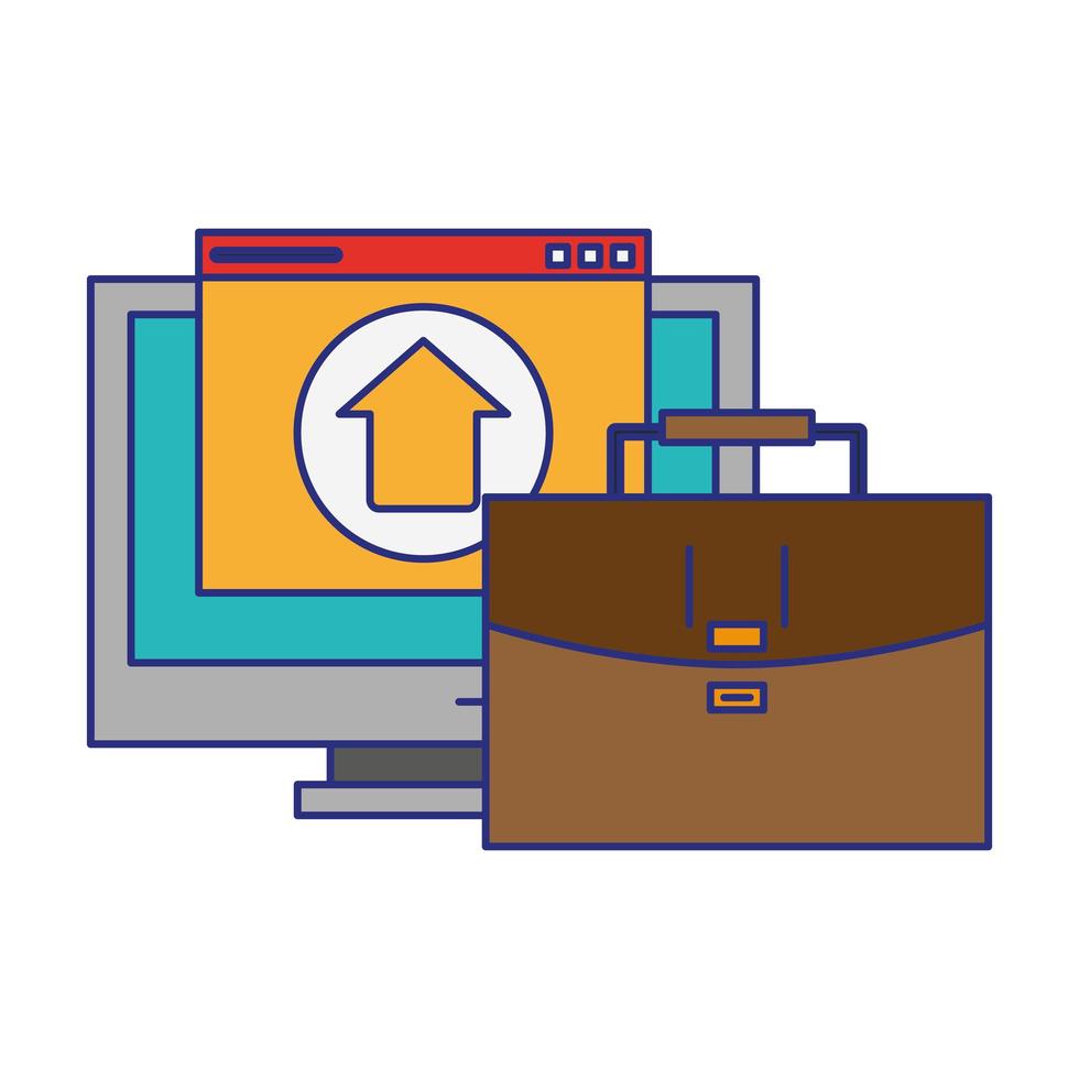 computer with upload sign and briefcase vector