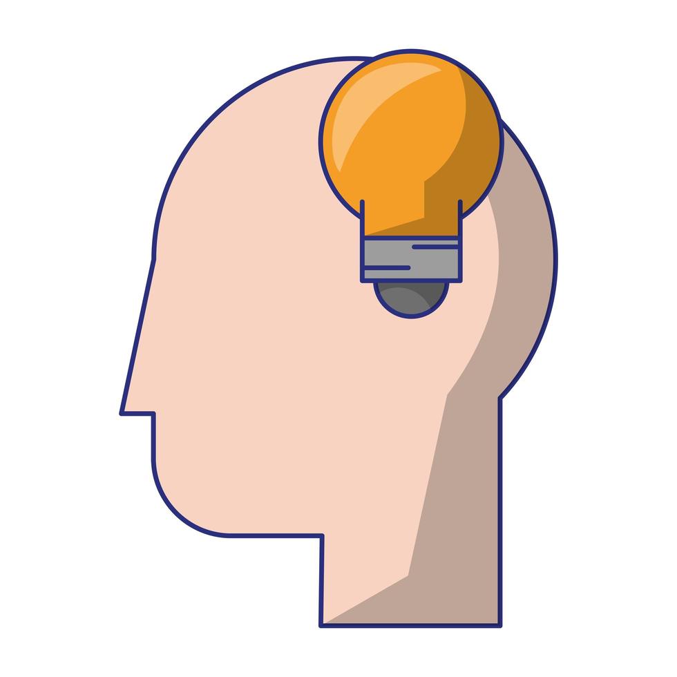 human head with light bulb vector