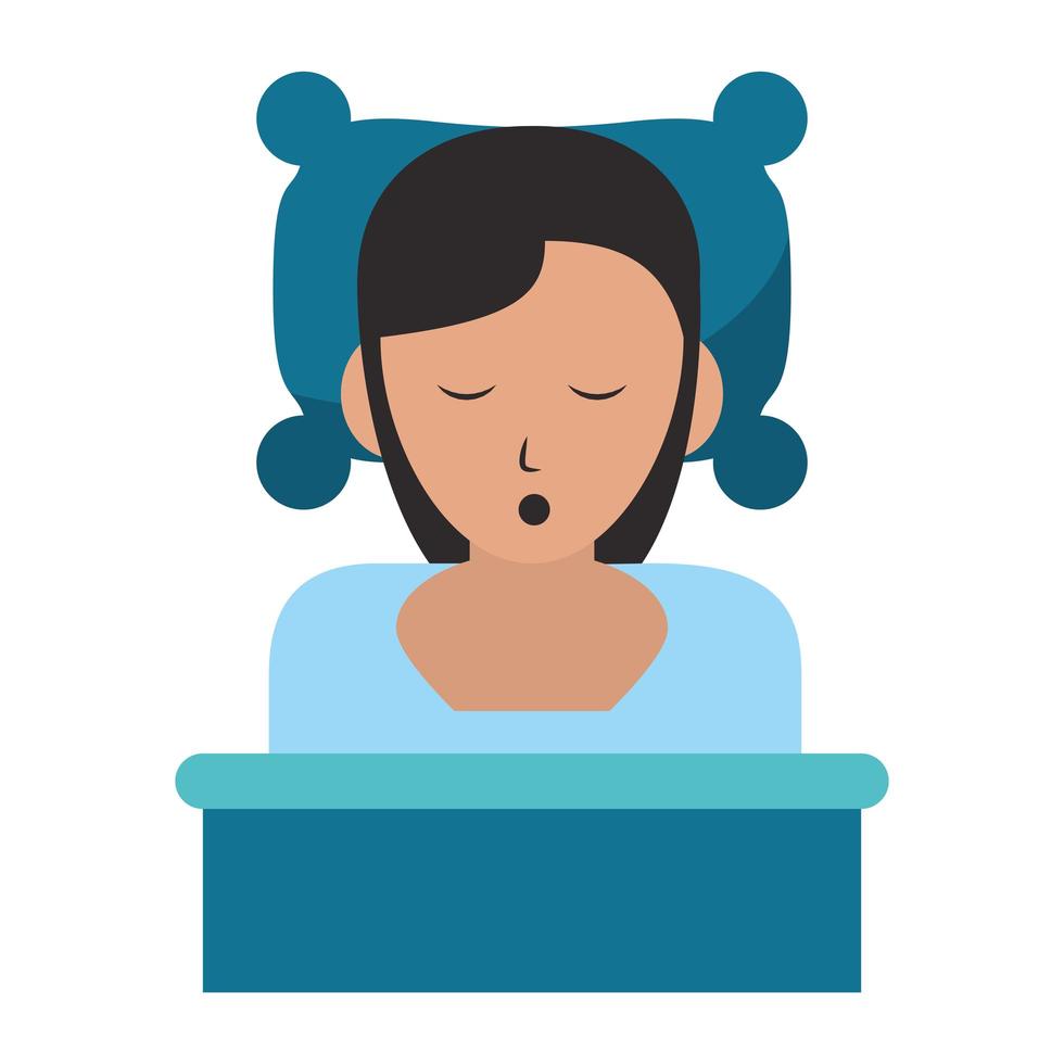 Woman sleeping on bed profile cartoon vector