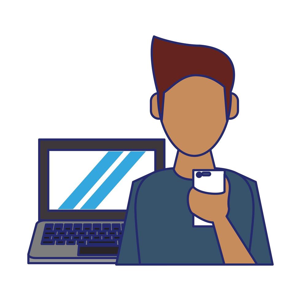 man with laptop blue lines vector