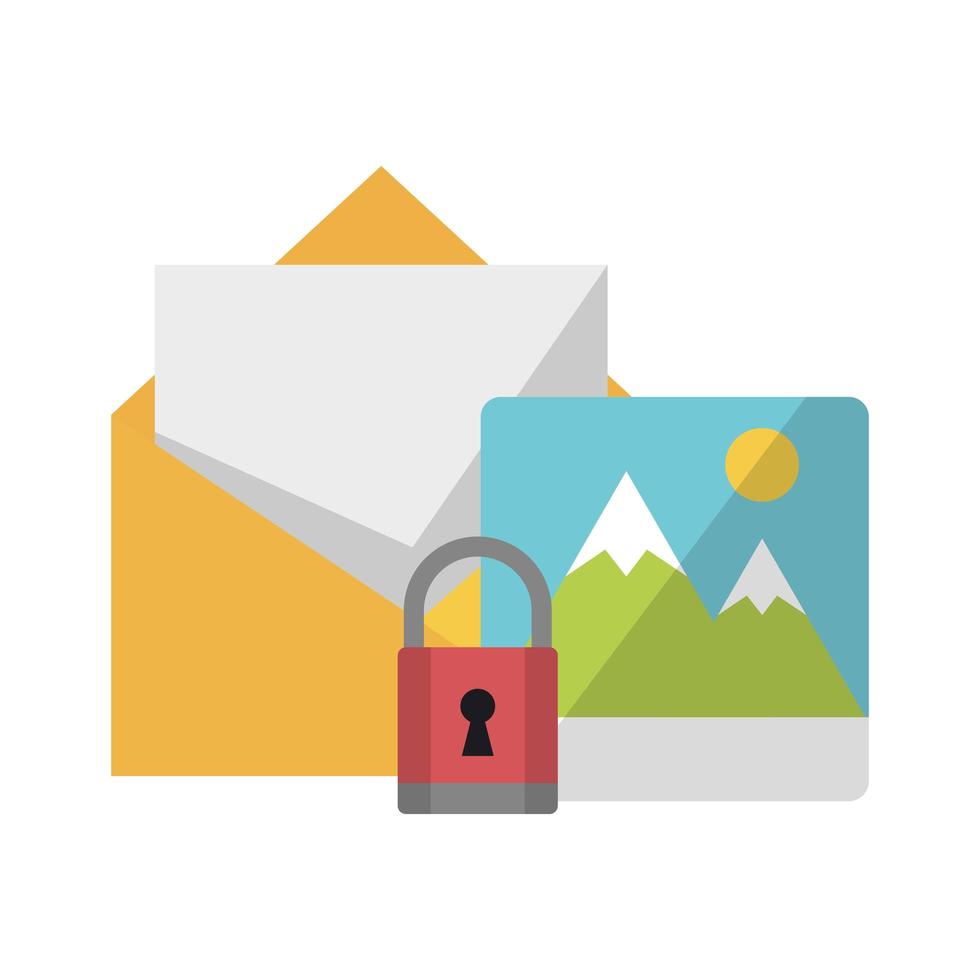 mountain landscape padlock and envelope vector