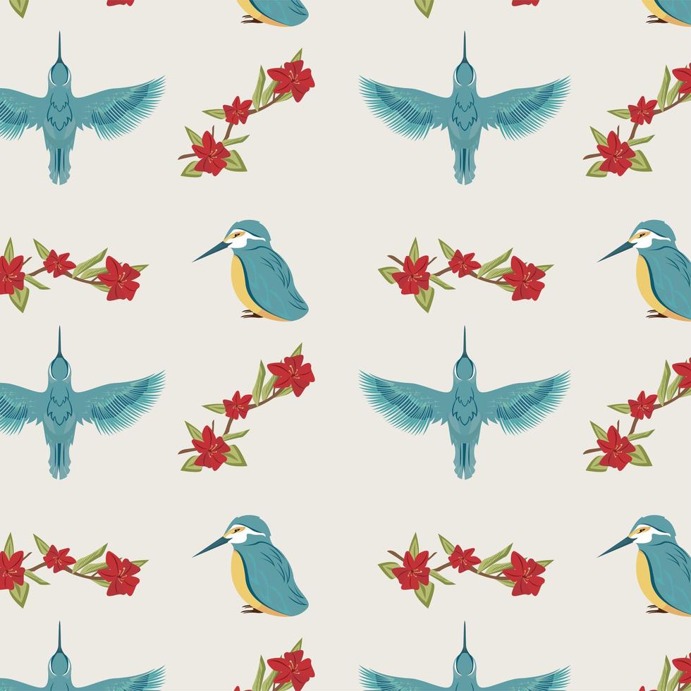 blue birds and flowers vector