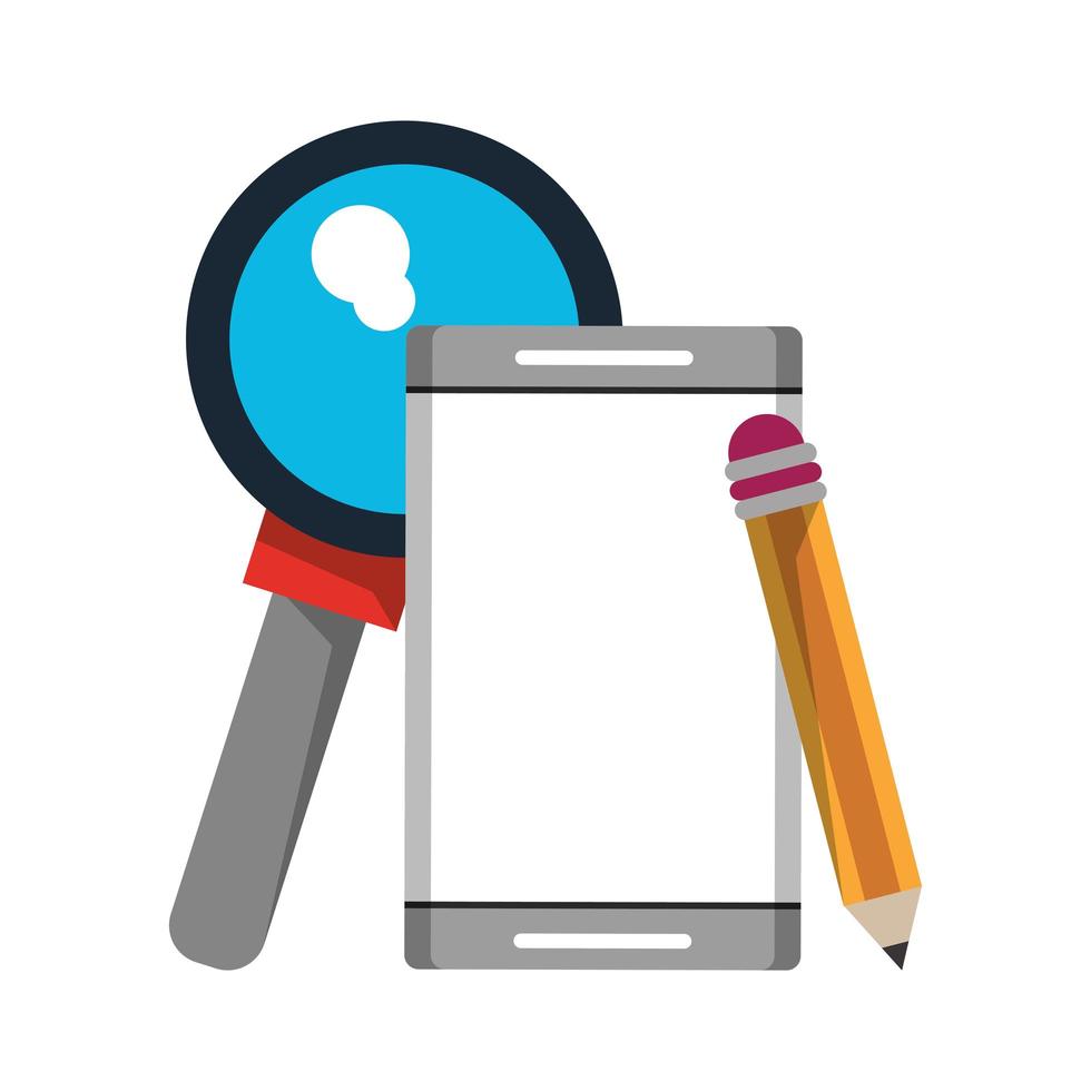 cellphone with pencil and magnifying glass vector