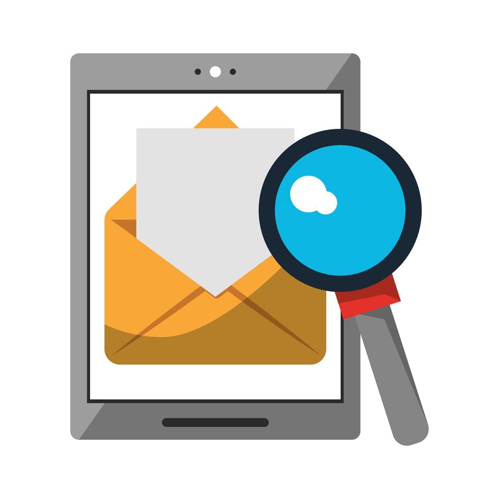 cellphone with documents and magnifying glass vector