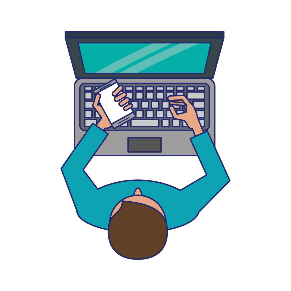 man with laptop blue lines vector