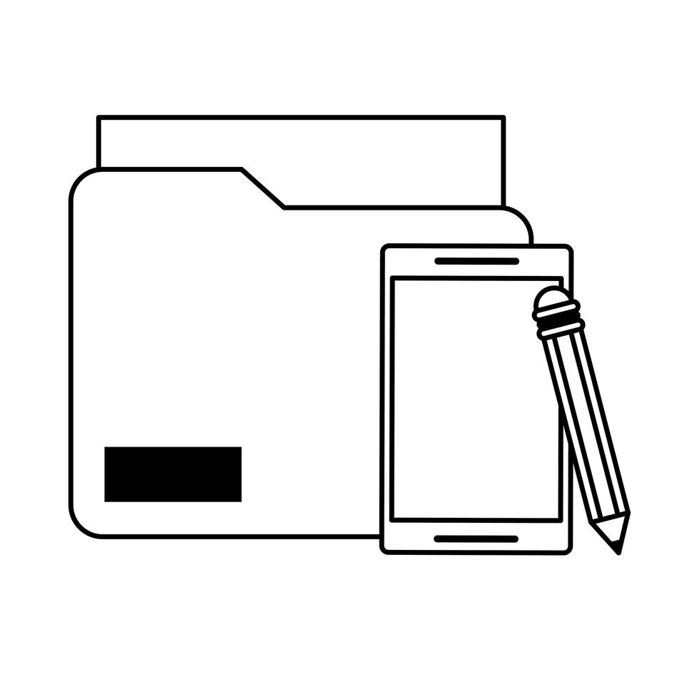 cellphone with documents and pencil vector