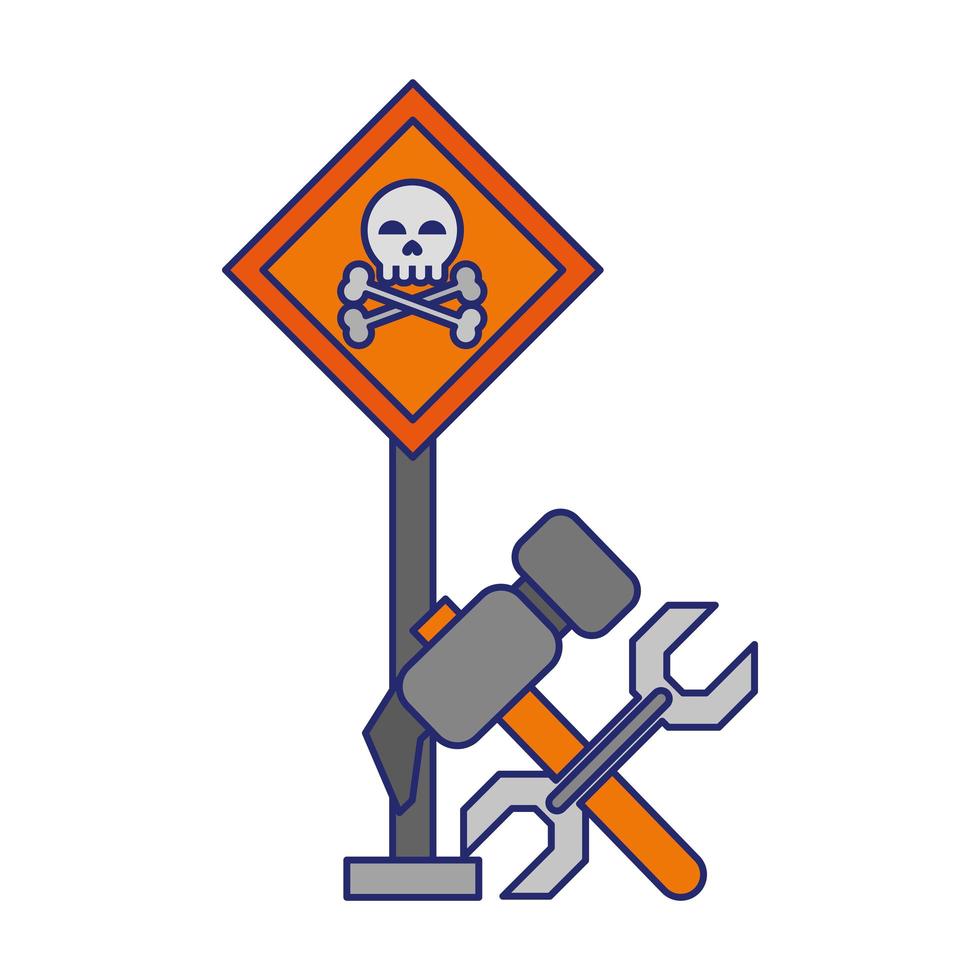 danger sign with tools blue lines vector